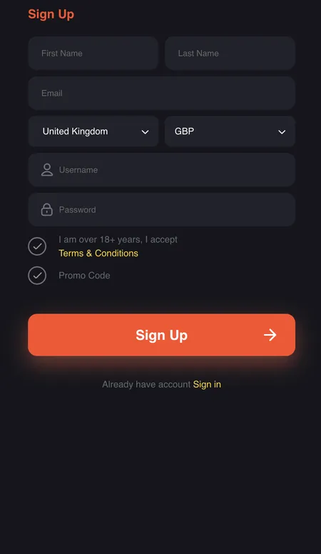 FreshBet registration form with personal details